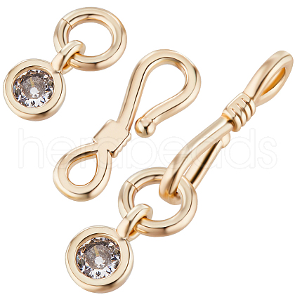 Beebeecraft 10Pcs Brass Pave Clear Cubic Zirconia Hook and S-Hook Clasps KK-BBC0012-47-1