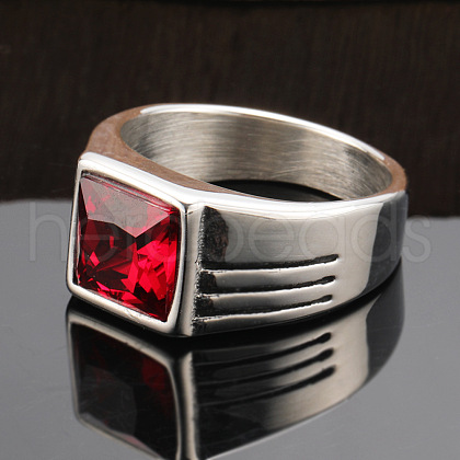 Fashionable 304 Stainless Steel Cubic Zirconia Finger Rings for Men FS-WGE7444-02-1