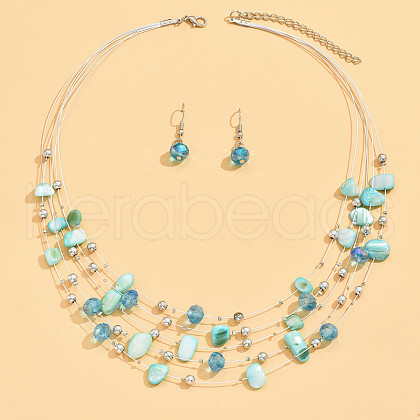 Bohemian Style Alloy & Shell Nuggets Beaded Multilayer Necklaces & Dangle Earrings Sets FS-WG9A8A7-05-1
