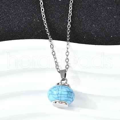 Synthetic Turquoise Rondelle Pendant Urn Ashes Necklaces NJEW-K393-01P-1