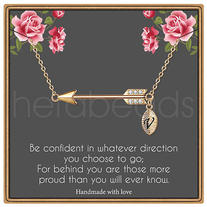 Brass Micro Pave Clear Cubic Zirconia Arrow with Letter Pendant Necklaces FS-WG43978-22-1