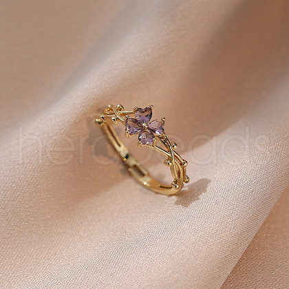 Clover Brass Pave Cubic Zirconia Finger Rings FS-WGDD50E-01-1