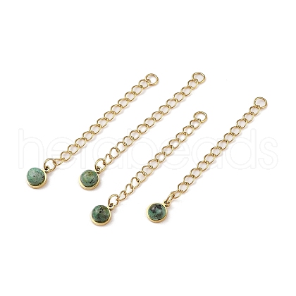 Ion Plating(IP) 316 Surgical Stainless Steel Curb Chain Extender with Natural African Turquoise(Jasper) Round Charm STAS-A097-01G-04-1