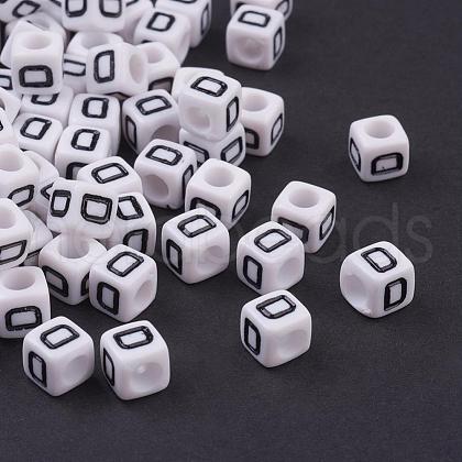 White Letter D Cube Acrylic Beads X-PL37C9308-D-1