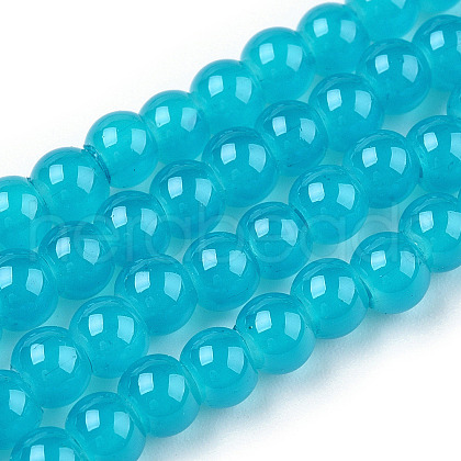 Baking Painted Imitation Jade Glass Round Bead Strands X-DGLA-Q021-4mm-07-1