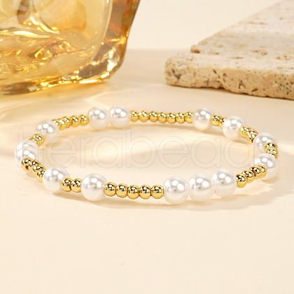 Bohemian Style Brass & Imitation Pearl Stretch Bracelets for Women XJ7717-1