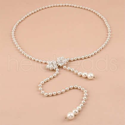 White Plastic Imitation Pearl Round Beaded Tassel Chain Belts for Dress FS-WGDCF9E-03-1