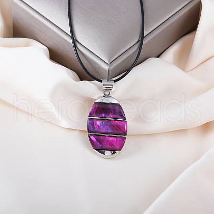 Oval Alloy Pave Dyed Natural Shell Pendant Necklaces FS-WGA0329-02-1