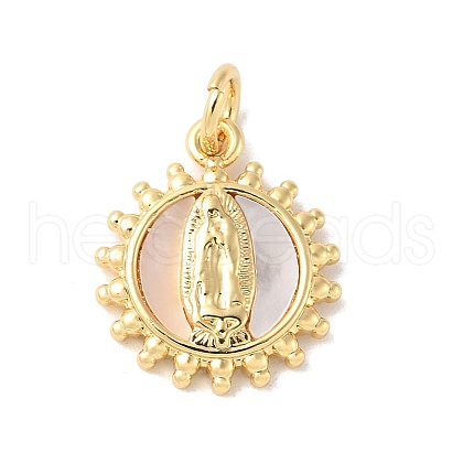 Brass Pave Natural White Shell Pendants KK-S522-06A-G-1