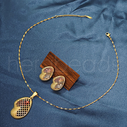 Retro Geometirc Alloy Hollow Pendant Necklace & Stud Earring FS-WGC9651-02-1