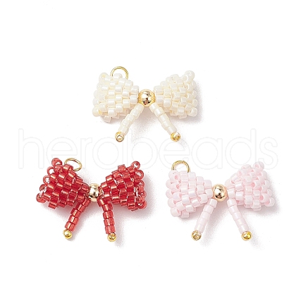 3Pcs 3 Colors Glass Seed Beaded Bowknot Pendants PALLOY-MZ00564-1