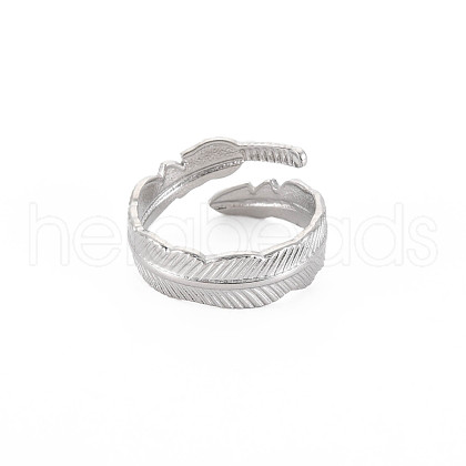 Non-Tarnish 304 Stainless Steel Leaf Open Cuff Ring for Women RJEW-S405-196P-1
