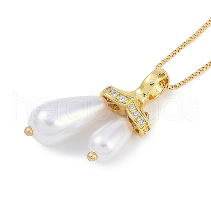 Rack Plating Brass Micro Pave Clear Cubic Zirconia Teardrop Pendant Box Chain Necklaces NJEW-P317-03G-1