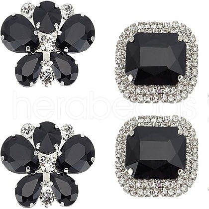 ARRICRAFT 2 Pairs 2 Style Butterfly & Rectangle Glass Rhinestone Shoe Decoration AJEW-AR0001-82-1