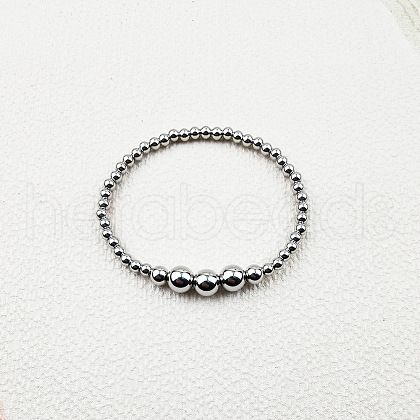 Stainless Steel Round Beaded Stretch Bracelets for Women Men KU2841-4-1