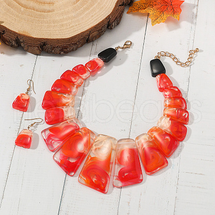 Trapezoid Acrylic Beaded Necklaces & Dangle Earrings Sets for Women WGD2EAB-02-1