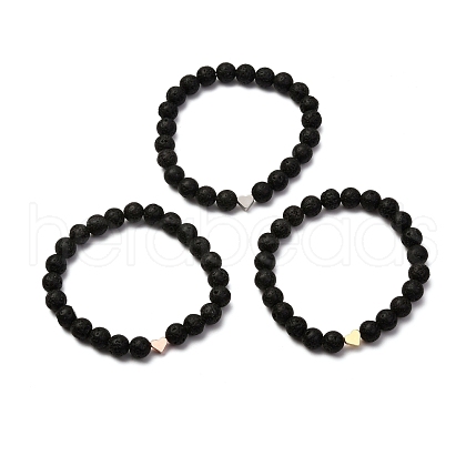 Natural Lava Rock Stretch Bracelets Sets BJEW-JB06700-1