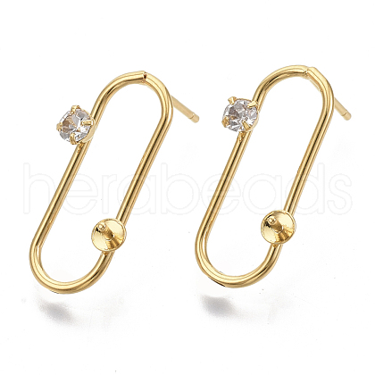 Brass Micro Pave Clear Cubic Zirconia Stud Earring Findings KK-N230-10-NF-1