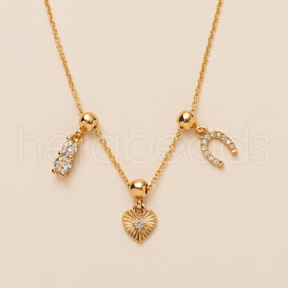 Heart Horseshoe Brass Pave Clear Cubic Zirconia Pendant Necklaces for Women FS-WG06C6B-01-1