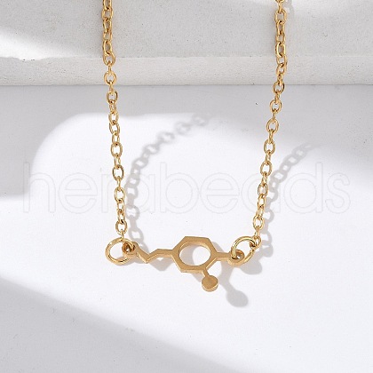 304 Stainless Steel Chemical Symbol Pendant Necklaces NJEW-Z073-03G-02-1