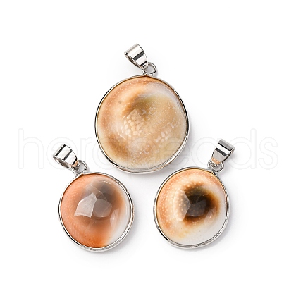 Brass Pave Natural Shell Pendants KK-H002-01P-1