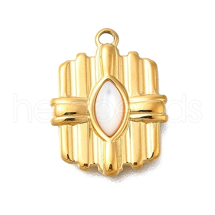 304 Stainless Steel Pave Natural White Shell Rectangle Pendants STAS-R159-17G-1