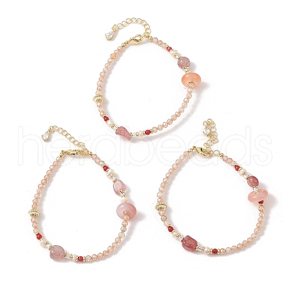 Natural Strawberry Quartz & Agate & Natural Pearl Beaded Bracelets BJEW-C068-08G-1