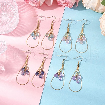 Teardrop 304 Stainless Steel Transparent Glass Dangle Earrings EJEW-JE06404-01-1