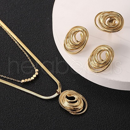 Oval 304 Stainless Steel Pendant Necklace & Stud Earring & Ring FS-WGE4FE8-01-1