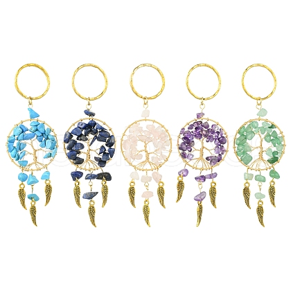 5Pcs 5 Styles Woven Net/Web with Wing Pendant Keychain KEYC-FZ00023-1