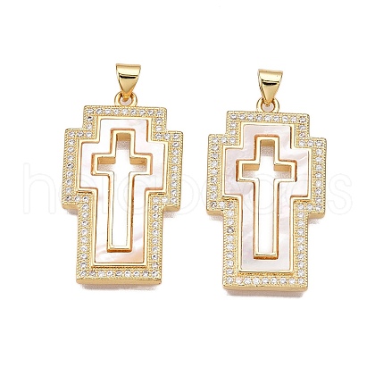Brass Micro Pave Clear Cubic Zirconia Pendants KK-N254-195G-1