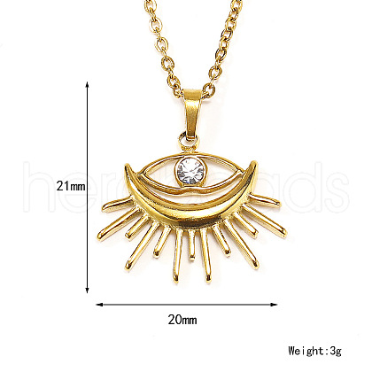 Retro Stainless Steel Clear Cubic Zirconia Eye Pendant Cable Chain Necklaces for Women MU9051-4-1