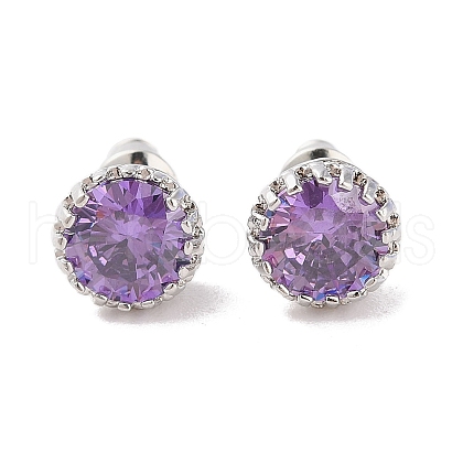 Rack Plating Brass Pave Single Cubic Zirconia Stud Earrings X-EJEW-I304-02P-04-1