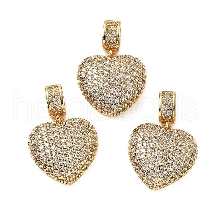 Brass Micro Pave Full Clear Cubic Zirconia Heart Pendants KK-Z114-09G-1