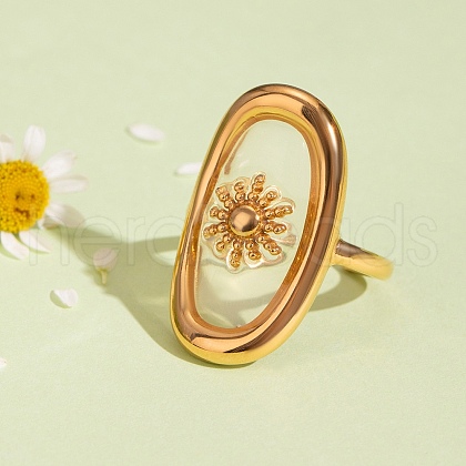 304 Stainless Steel Resin Cuff Rings for Women RJEW-D305-02G-1