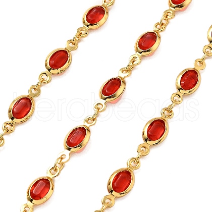 Brass Glass Oval Link Chains CHC-R001-02G-01-1