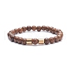 Natural Wenge Wood Round Beaded Stretch Bracelet with Synthetic Hematite for Men Women BJEW-JB07549-03-1