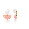 Mother's Day Jewellery Heart Brass Natural Pearl Stud Earrings PEAR-N020-06Y-2