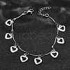 304 Stainless Steel Heart Charm Bracelets BJEW-R021-03P-2