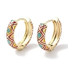 Real 18K Gold Plated Brass Enamel Rhombus Print Hoop Earrings for Women EJEW-L269-114G-2