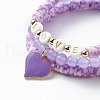 3Pcs 3 Style Natural Dyed Malaysia Jade & Acrylic Word Love Beaded Stretch Bracelets Set with Alloy Enamel Heart Charms BJEW-JB08924-04-4
