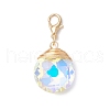 2Pcs Copper Wire Wrapped Flat Round Glass Pendant Decorations HJEW-JM03215-4