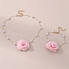 Rose Cloth & Plastic Pearl Pendant Necklaces & Charm Bracelets Sets FS-WG981E4-04-1