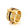 Roman Numerals 304 Stainless Steel & Crystal Rhinestone & Natural Shell Finger Rings FS-WGD9A22-18-2