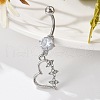 Alloy Crystal Rhinestone Dangle Curved Barbell Belly Rings AJEW-R007-04P-04-3