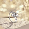 Rhodium Plated 925 Sterling Silver Snake Open Cuff Rings with Cubic Zirconia RJEW-F150-76P-2