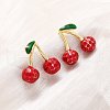 Cherry Brass Enamel Dangle Stud Earrings EJEW-U062-02B-G-1