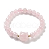 Round & Cat Head Natural Rose Quartz Beaded Stretch Bracelets for Women BJEW-K251-03C-2
