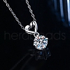 Anti-Tarnish Rhodium Plated 925 Sterling Silver Pave Crystal Moissanite Rhinestone Heart with Rhombus Charms STER-U003-08P-3