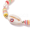 Natual Shell with Evil Eye & Pearl Braided Bead Bracelets Set BJEW-TA00049-13